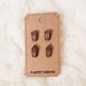 5/$25 Coffee Earrings Studs Wooden
